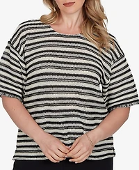 Ruby Rd. Plus Textured Stripe Fringe Sleeve T-Shirt