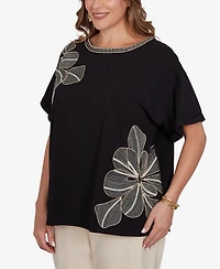 Ruby Rd. Plus Floral Noir Embroidered Knit T-Shirt