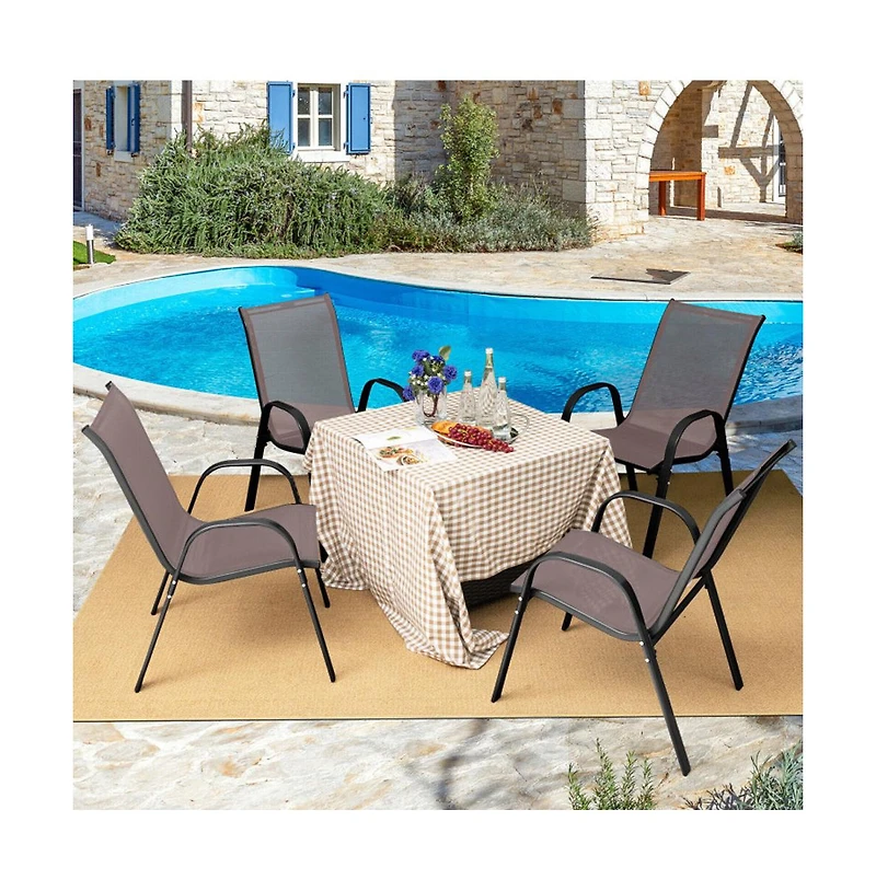 Boyel Living 4 Pieces Stackable Patio Dining Chairs Set with Armrest