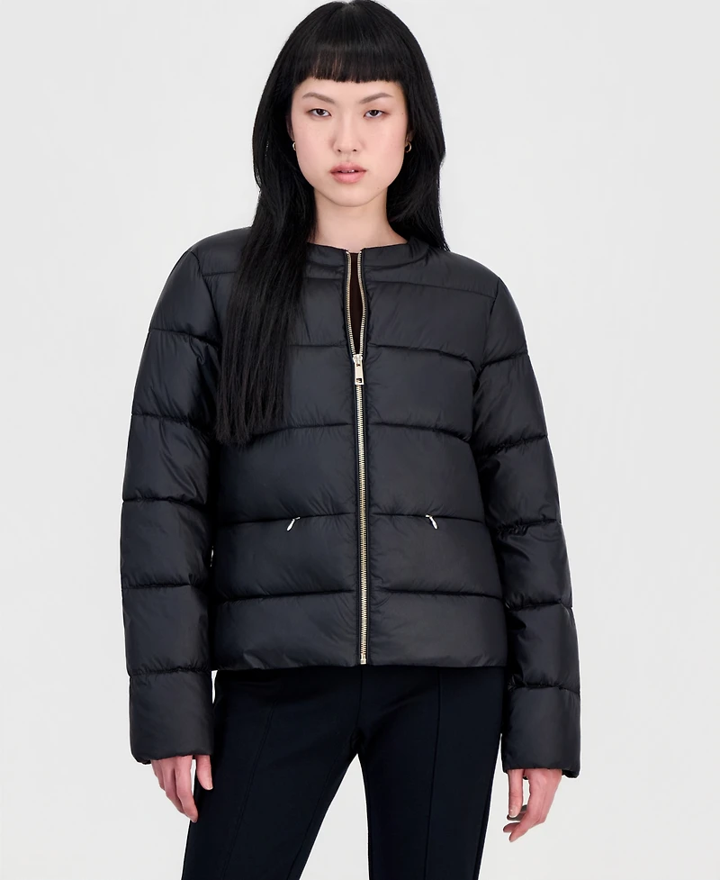 CeCe Women's Short Quilted Puffer Collarless Jacket
