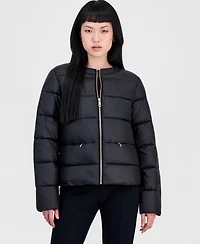 CeCe Women's Short Quilted Puffer Collarless Jacket