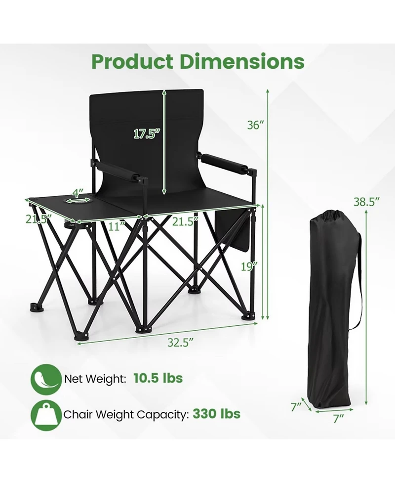 Yiortwo Oversized Camping Chair with Side Table, Cup Holder and Storage Pockets