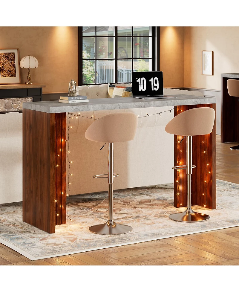 gaomon 55" counter height dining table with faux marble top and T-shaped legs, seats 4–6-ideal for kitchen, dining, or living spaces.