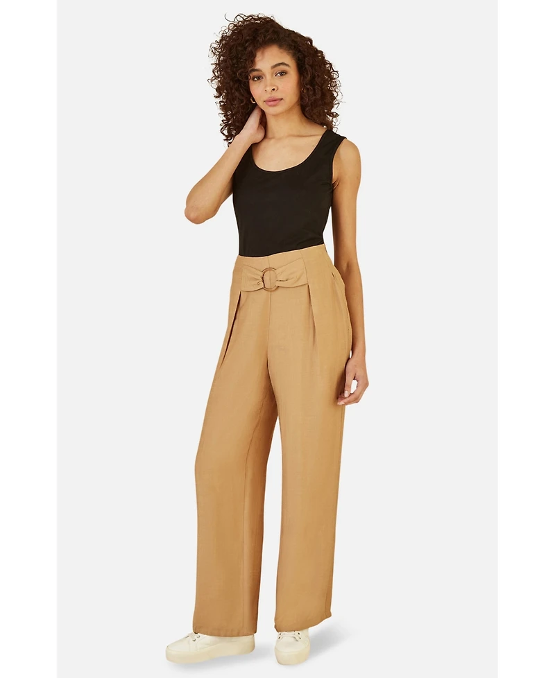 Yumi Women's Buckle Detail Wide Leg Pants