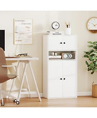 Gymax 2PCS 44'' Tall Bookshelf w/Doors and Adjustable Shelf for Study Living Room