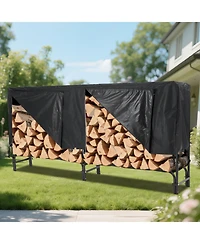 gaomon 8 ft Firewood Rack, Steel Log Holder for Outdoor Storage, Patio, Fireplace and Backyard with Waterproof Cover