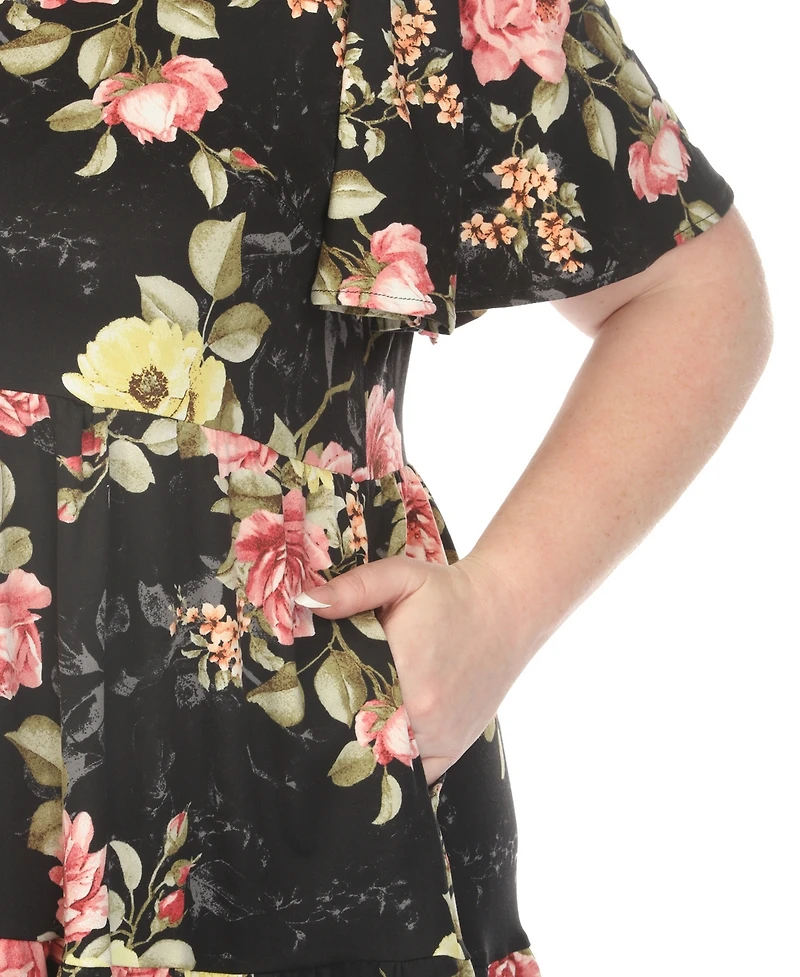 White Mark Plus Floral Print Short-Sleeve V-Neck Maternity Dress