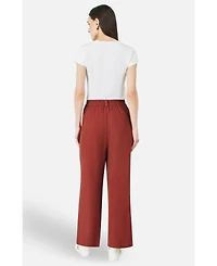 Yumi Women's Linen Mix Mid Rise Trousers