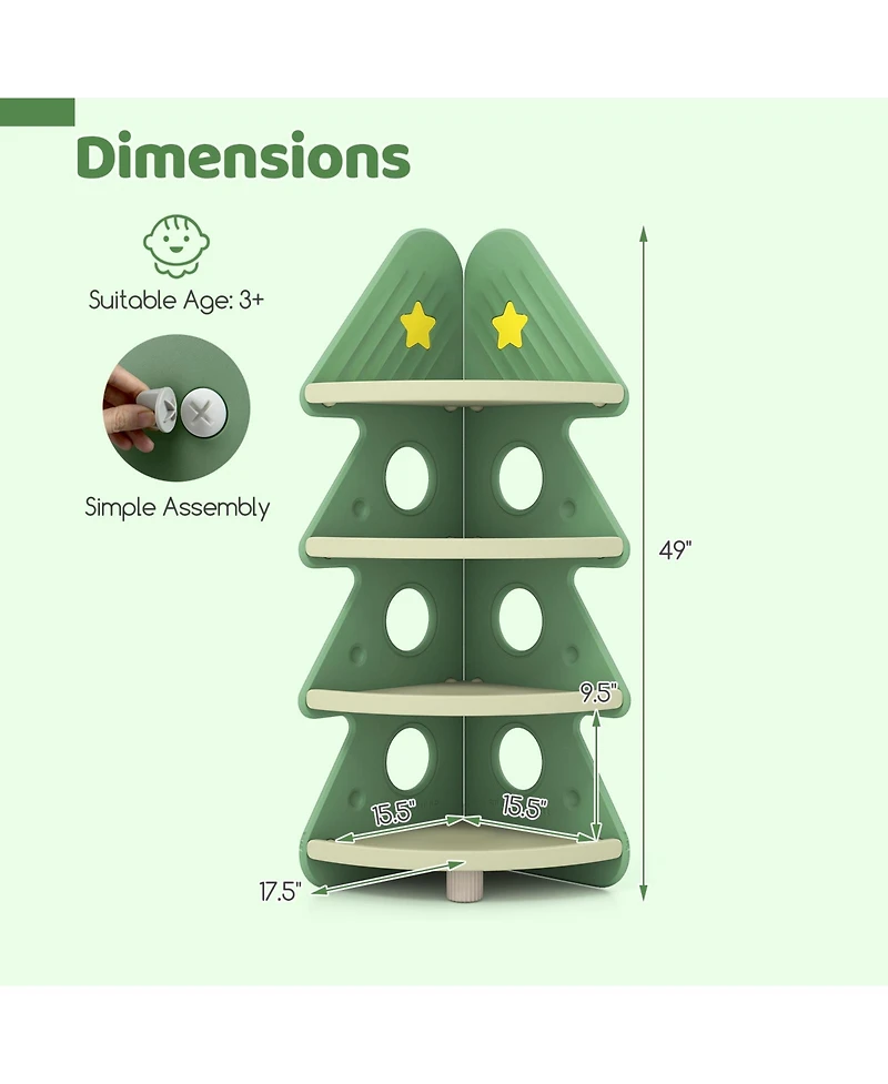 Gymax 4-Tier Tree Bookshelf w/Star Stickers for Kids Room Playroom Daycare and Nursery
