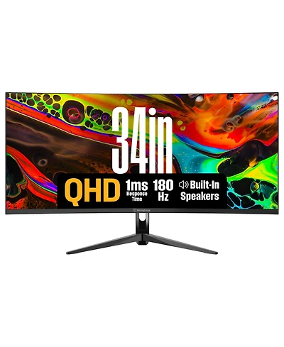Westinghouse 34" Curved Ultrawide Gaming Monitor, 180Hz, Qhd 3440x1440, Amd FreeSync, 2xDP & 2xHDMI