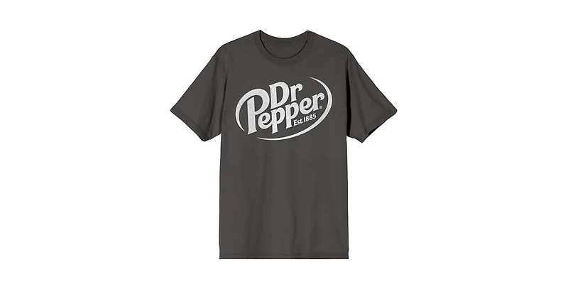 Dr. Pepper Men's White Logo Adult Charcoal Crew Neck Short Sleeve T-shirt
