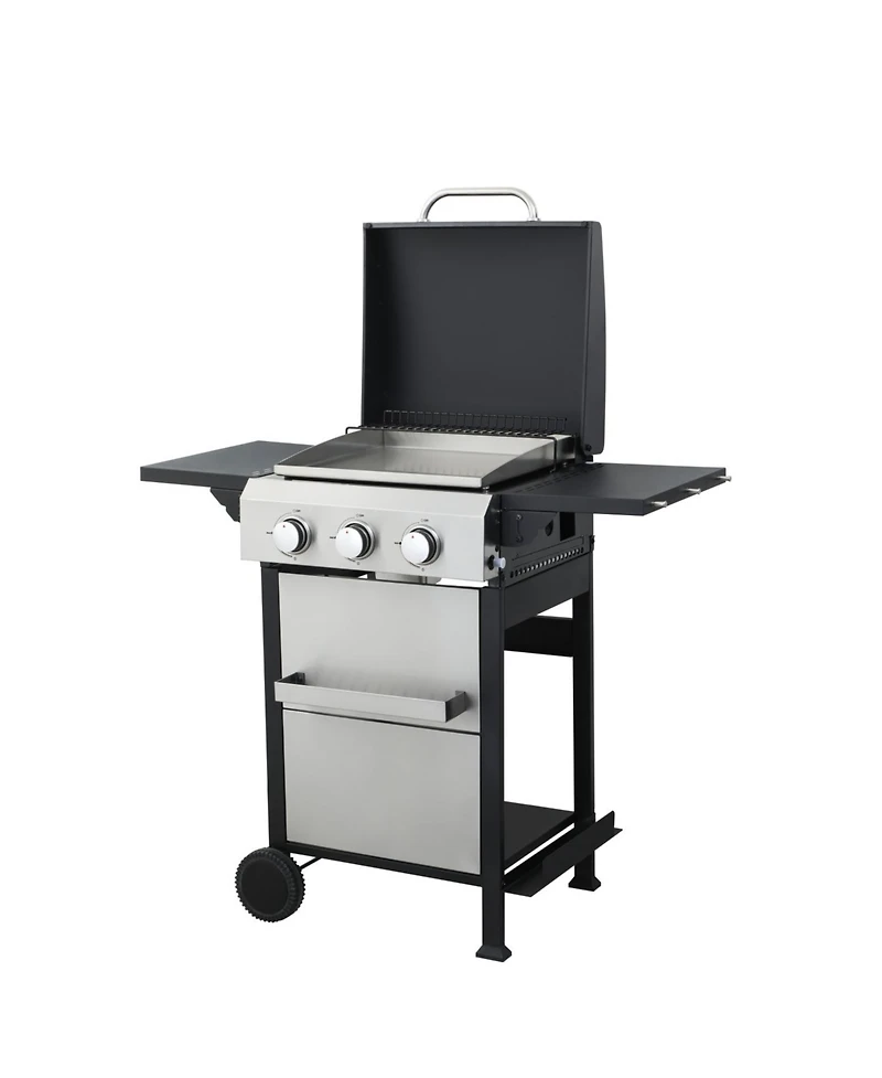 Asagikoiai 3-Burner Propane Gas Grill with Foldable Side Tables and Ss Plancha
