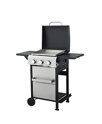 Asagikoiai 3-Burner Propane Gas Grill with Foldable Side Tables and Ss Plancha
