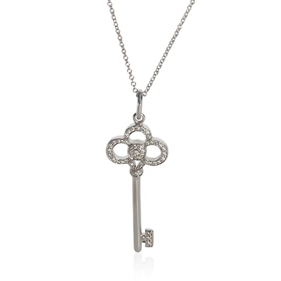 Pre-Owned Tiffany & Co White Gold Diamond Crown Key Pendant