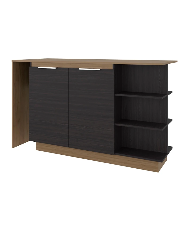 flynama Kitchen Bar Counter with Shelves and Cabinets, Wengue