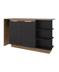 flynama Kitchen Bar Counter with Shelves and Cabinets, Wengue