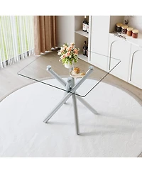 flynama Electroplated Metal Cross-Leg Bar Table with Glass Top