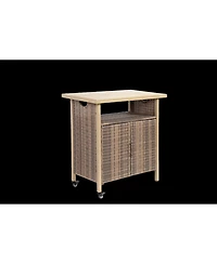 flynama Outdoor Wicker Bar Cart with Glass Top and Wheels