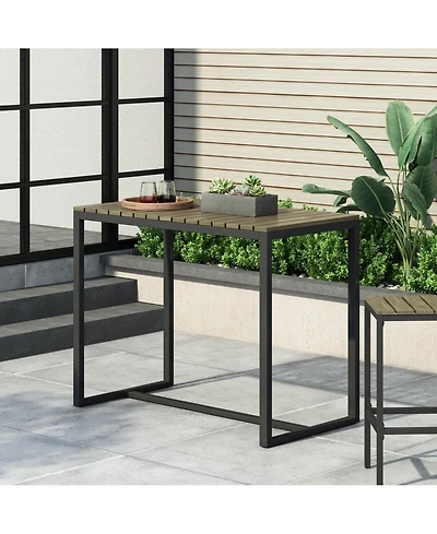 flynama Acacia Wood and Metal Industrial Outdoor Bar Table
