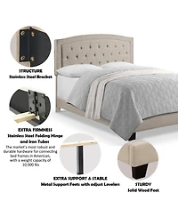 Boyel Living Upholstered Bed with Curved Button Tufted Headboard Modern Platform Frame Solid Wood Structure