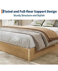 homfan Wood Platform Bed Frame with Fluted Design, Low Profile Bed, Quiet Slat Support