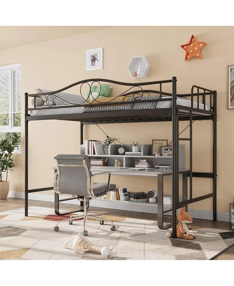 homfan Metal Loft Bed with Ladder and Full Guardrails, Space-Saving Frame Under-Bed Clearance, No Box Spring Needed