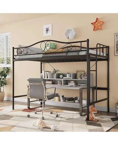 homfan Metal Loft Bed with Ladder and Full Guardrails, Space-Saving Frame Under-Bed Clearance, No Box Spring Needed