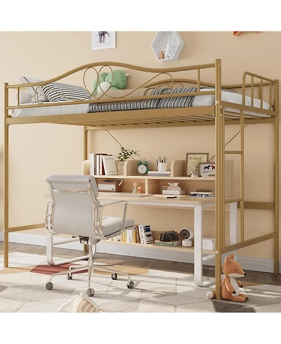 homfan Metal Loft Bed with Ladder and Full Guardrails, Space-Saving Frame Under-Bed Clearance, No Box Spring Needed