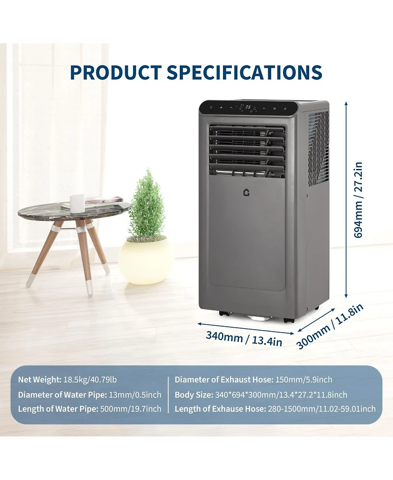 Xo 8,000 Btu Portable 3-in-1 Ac with Remote, Led Touch Panel, Quiet Sleep Mode and Window Kit for Up to 350 Sq. Ft