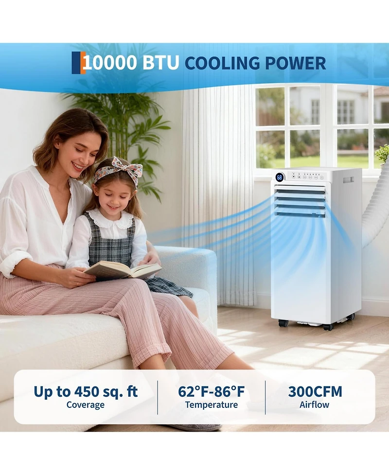 Xo 10,000 Btu Portable Ac, Cooling, Dehumidifier and Fan for Rooms up to 450 Sq. Ft., Remote, Led Display, 24H Timer