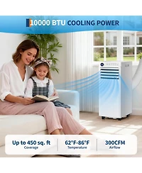 Xo 10,000 Btu Portable Ac, Cooling, Dehumidifier and Fan for Rooms up to 450 Sq. Ft., Remote, Led Display, 24H Timer