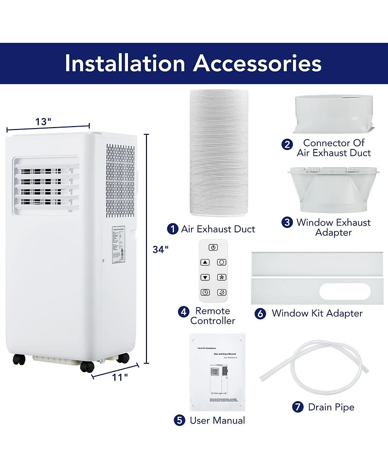 Xo 10,000 Btu Portable Ac, 3-in-1 Cooling, Dehumidifier and Fan, Auto Swing, Sleep Mode and 24-Hour Timer, Window Kit