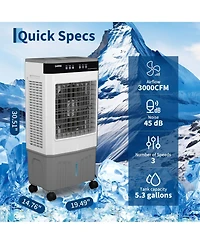 Xo Evaporative Air Cooler, 3000 Cfm, 5.3 Gal Tank, 120degree(s) Oscillation, 3 Speeds, Remote and Timer, Portable for Garage