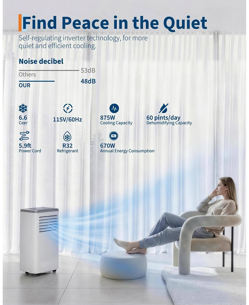 Xo 10,000 Btu Portable Ac with Heater, Remote, Led Display, Sleep Mode and Installation Kit for Up to 450 Sq. Ft