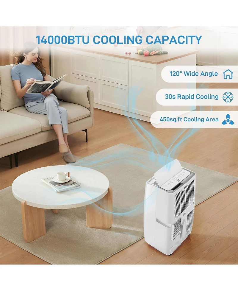 Xo 14,000 Btu Portable Air Conditioner for Rooms up to 750 Sq. Ft., 3-in-1 Cooling, Dehumidifier and Fan, Sleep Mode