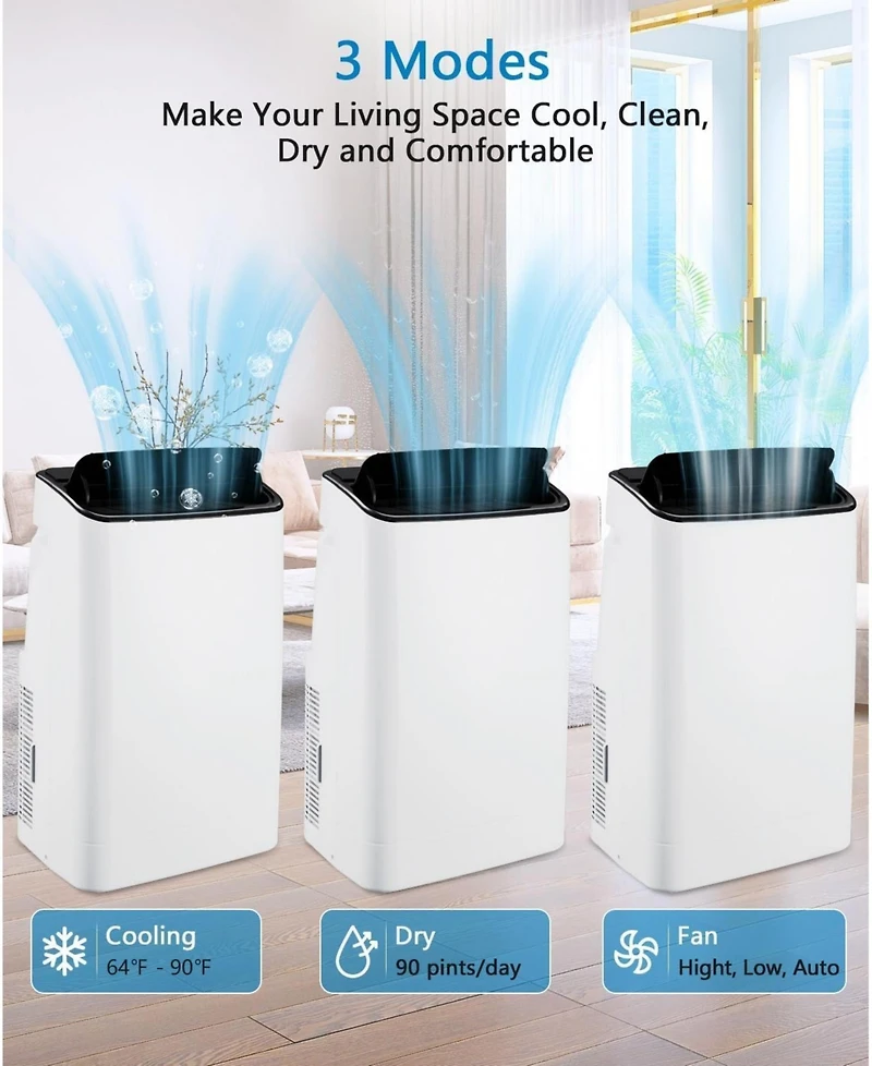 Xo 14,000 Btu Portable Air Conditioner with 3-in-1 Cooling, Dehumidifier and Fan, Remote, Hidden Handles and Window Kit