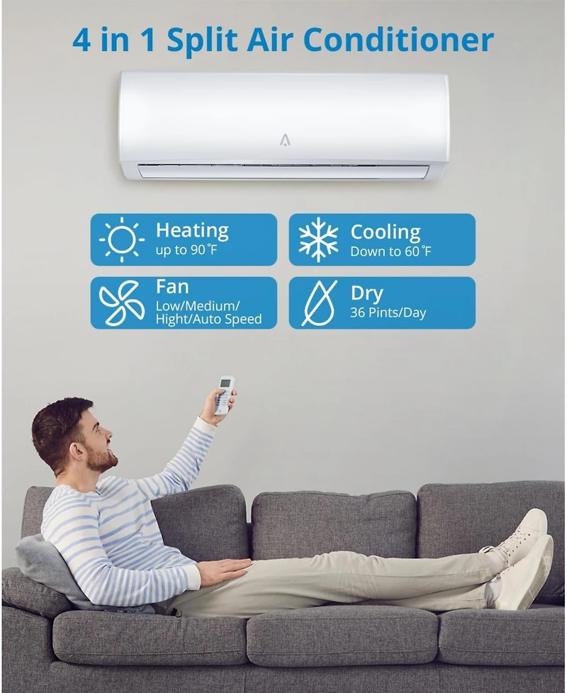 Xo 9000 Btu Mini Split Ac and Heat Pump, 19 SEER2 Inverter, WiFi and Alexa, 115V, Cools 450 Sq. Ft, Installation Kit