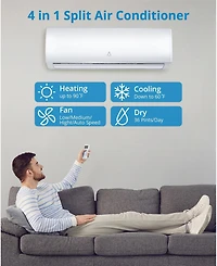 Xo 9000 Btu Mini Split Ac and Heat Pump, 19 SEER2 Inverter, WiFi and Alexa, 115V, Cools 450 Sq. Ft, Installation Kit