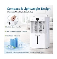 Xo White Portable Air Conditioner Fan, 3 Fan Speeds, 1600ml Tank, Remote Control, 2/4/8 Hour Timer, Adjustable Airflow