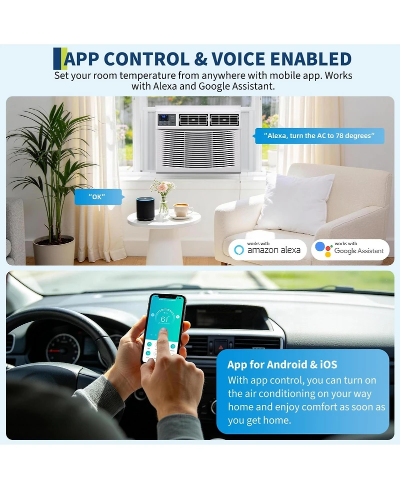 Xo 8000 Btu Window Ac with Heater, 115V WiFi Smart Unit, Cools and Heats 350 Sq. Ft, App and Voice Control
