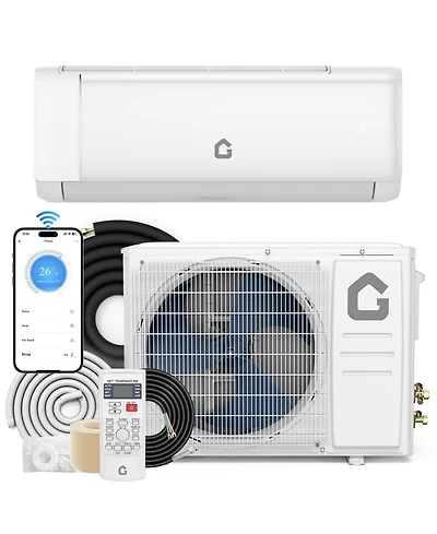 Xo 9000 Btu Mini Split Ac and Heat Pump, 18.5 SEER2 Inverter, WiFi and Alexa, Cools 450 Sq. Ft, Installation Kit