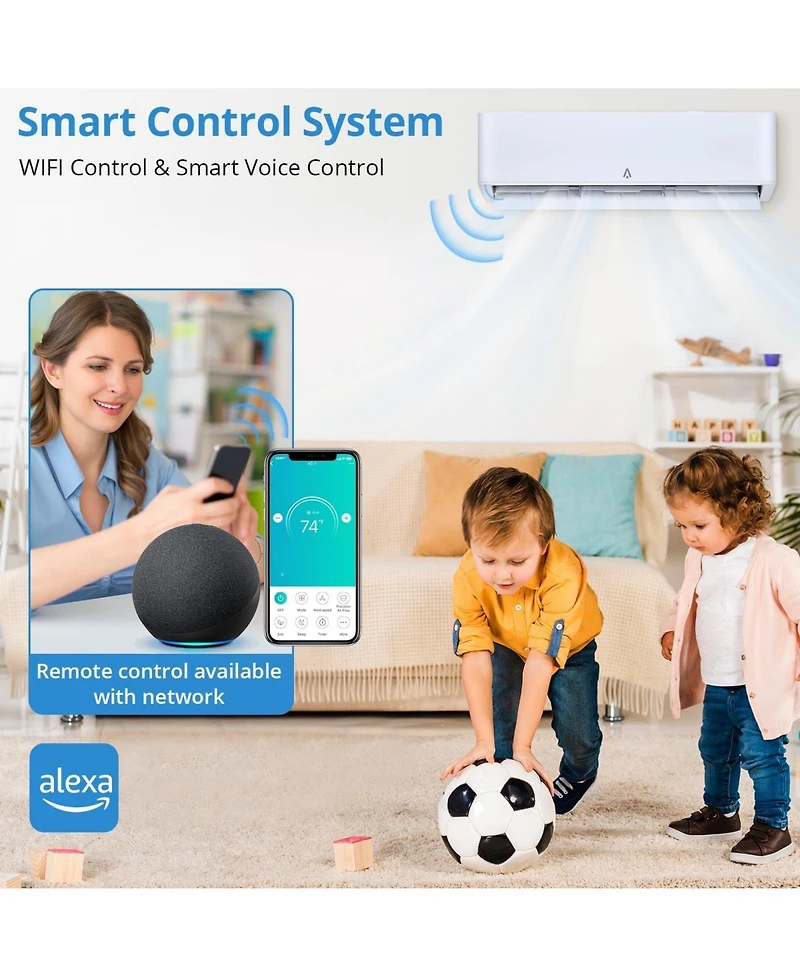 Xo 24,000 Btu Mini Split Ac and Heat Pump, 21 SEER2 Inverter, WiFi and Alexa, Cools 1,500 Sq. Ft, 230V Kit