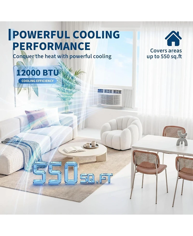 Xo Btu Window Air Conditioner with Remote Control, Cools Rooms Up to Sq. ft. Easy Install Kit, for Bedroom