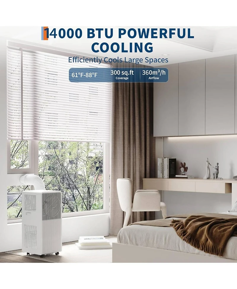 Xo 3-in-1 Quiet 14000 Btu Portable Air Conditioner for Large Room Bedroom, Covers up to 750 Sq.Ft. White