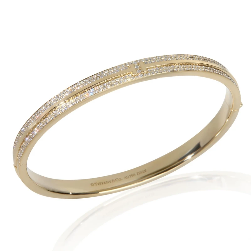 Pre-Owned Tiffany & Co Yellow Gold Diamond Tiffany T Hinged Bangle Bracelet