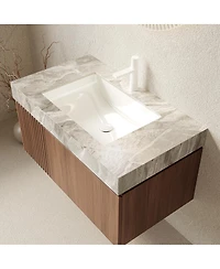 Sillysis Wall Mounted Bathroom Vanity, Luxury Sintered Stone Countertop, Undermount Ceramic Sink, Soft Close Storage Cabinet