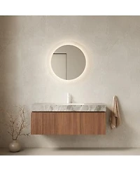 Sillysis Wall Mounted Bathroom Vanity Luxury Sintered Stone Countertop Undermount Ceramic Sink Soft Close Storage Cabinet Pre Assembled