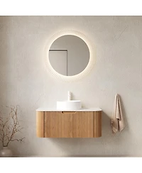 Sillysis Wall Mounted Bathroom Vanity with Sintered Stone Top, Ceramic Vessel Sink, 3D Wood Grain Drawer