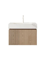 Sillysis Wall Mounted Bathroom Vanity, Sintered Stone Top, Carrara Ceramic Sink, Soft Close Cabinet