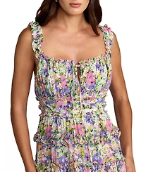 Mac Duggal Women's Multicolor Floral Ruffle A-Line Cotton Midi Dress
